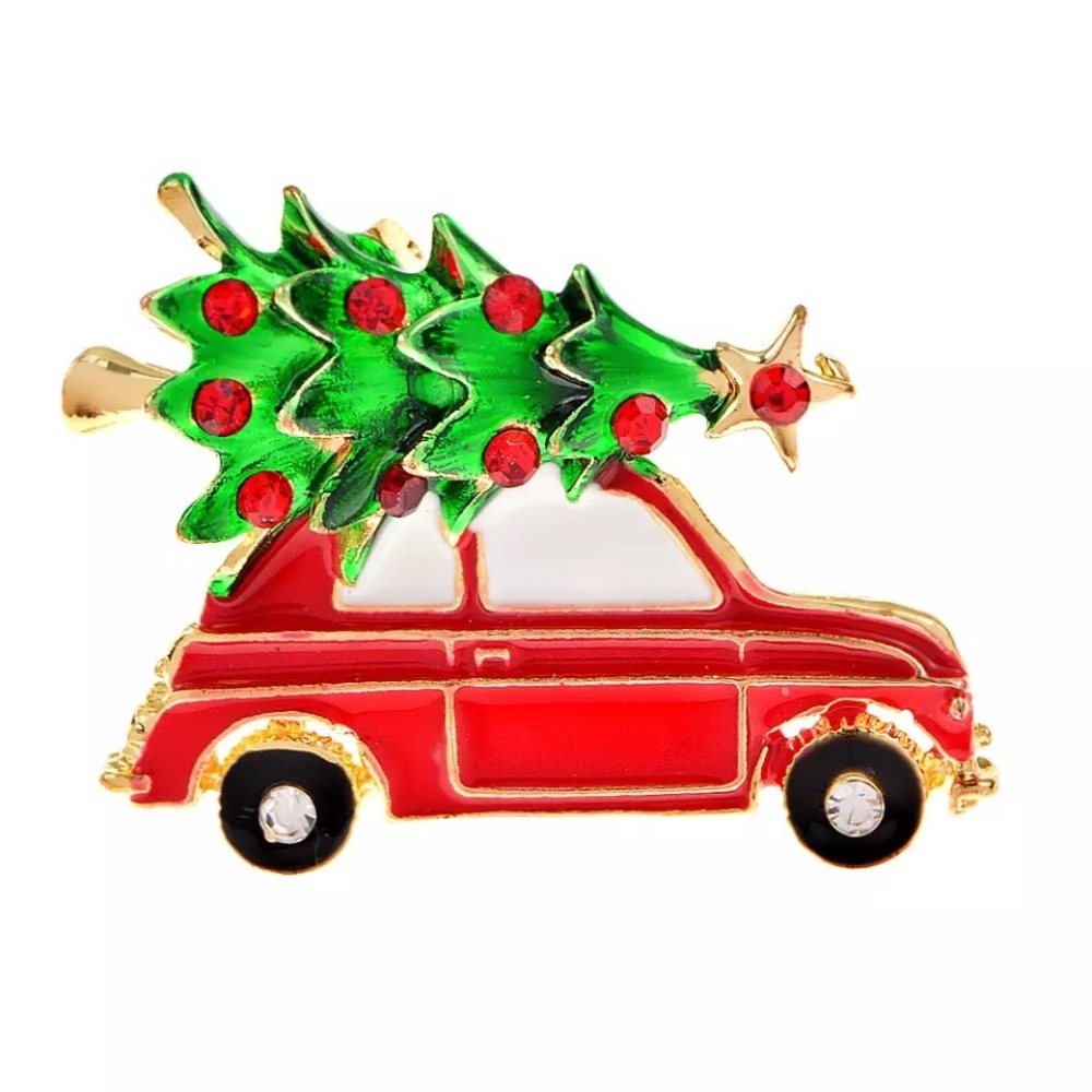 Red car with Christmas tree brooch. NWT